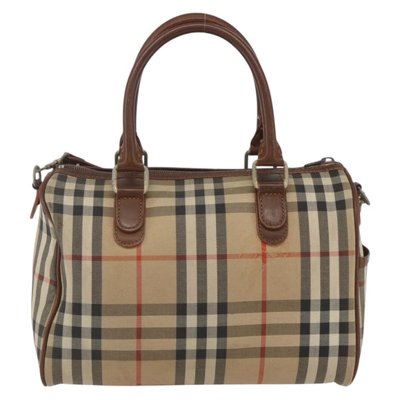 Burberry Nova Check Handtasche 2-Wege Beige Silber Auth 163930