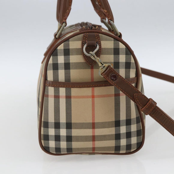 Burberry Nova Check Handtasche 2-Wege Beige Silber Auth 163930