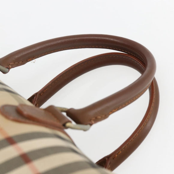 Burberry Nova Check Handtasche 2-Wege Beige Silber Auth 163930