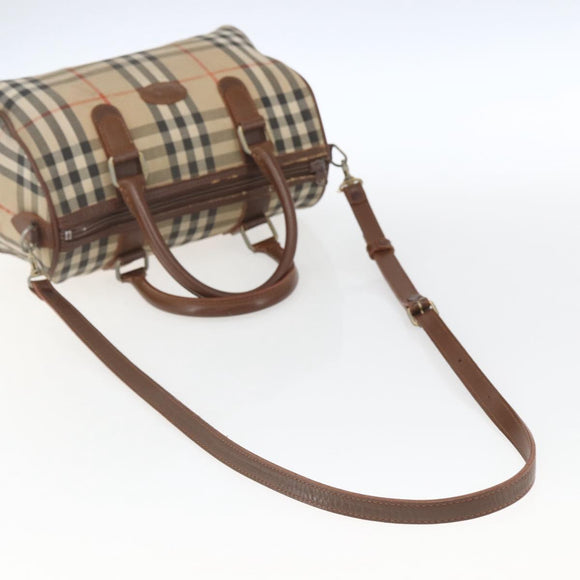 Burberry Nova Check Handtasche 2-Wege Beige Silber Auth 163930