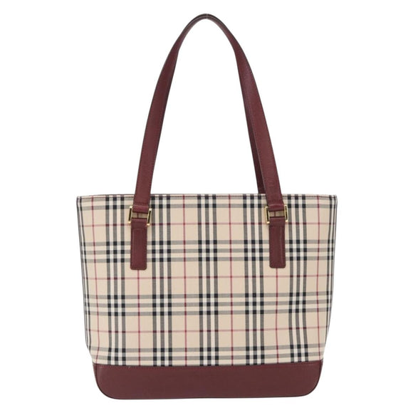 BURBERRY Nova Check Tote Bag Canvas Beige Gold Auth 163932