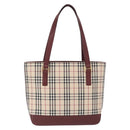 BURBERRY Nova Check Tote Bag Canvas Beige Gold Auth 163932-3