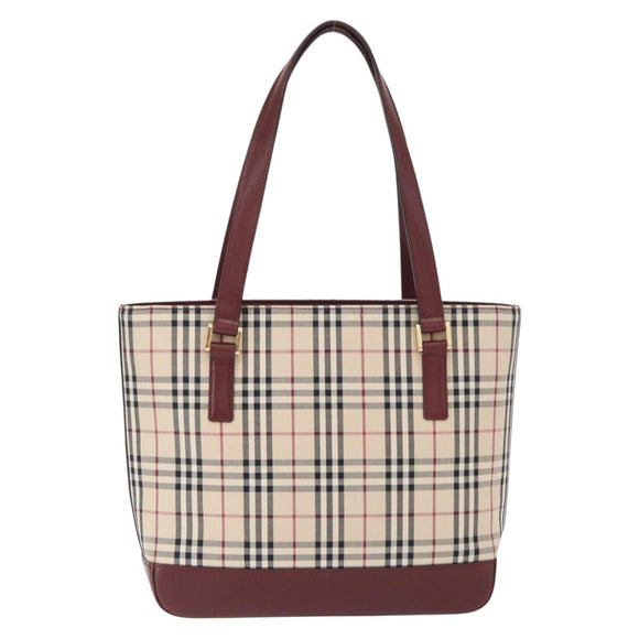 BURBERRY Nova Check Tote Bag Canvas Beige Gold Auth 163932