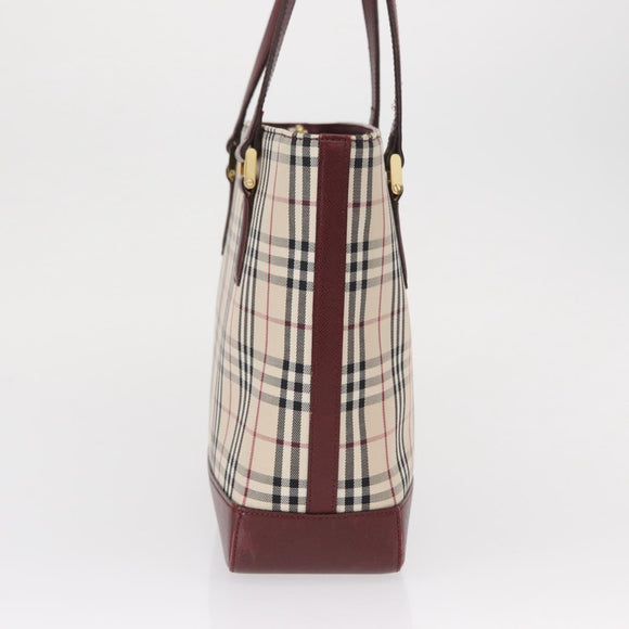 BURBERRY Nova Check Tote Bag Canvas Beige Gold Auth 163932