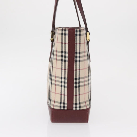 BURBERRY Nova Check Tote Bag Canvas Beige Gold Auth 163932