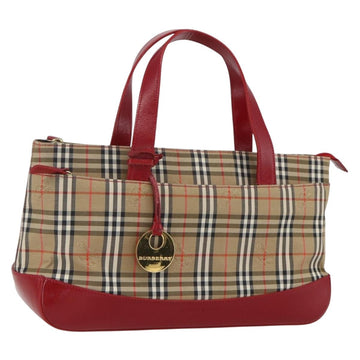 BURBERRY Nova Check Hand Bag Canvas Beige Gold Auth 163933