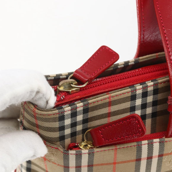 BURBERRY Nova Check Hand Bag Canvas Beige Gold Auth 163933