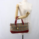 BURBERRY Nova Check Hand Bag Canvas Beige Gold Auth 163933-24