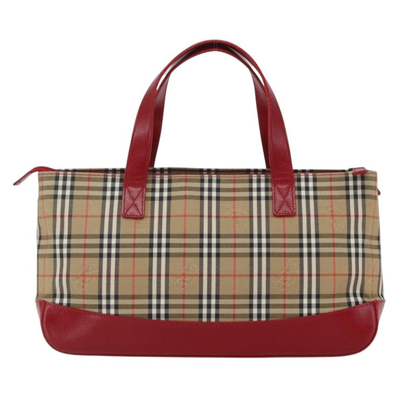 BURBERRY Nova Check Hand Bag Canvas Beige Gold Auth 163933