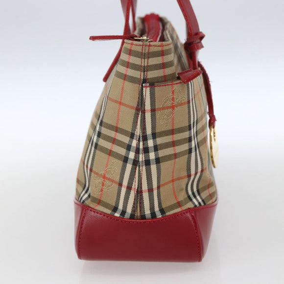 BURBERRY Nova Check Hand Bag Canvas Beige Gold Auth 163933