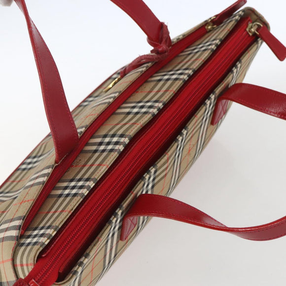 BURBERRY Nova Check Hand Bag Canvas Beige Gold Auth 163933
