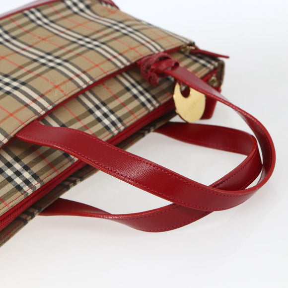 BURBERRY Nova Check Hand Bag Canvas Beige Gold Auth 163933