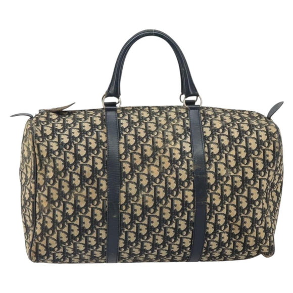 Christian Dior Trotter Canvas Boston Bag Navy Silver Auth 163934
