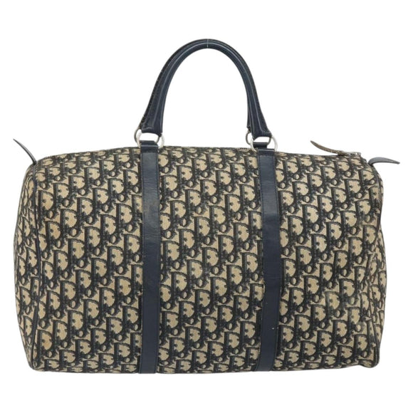 Christian Dior Trotter Canvas Boston Bag Navy Silver Auth 163934