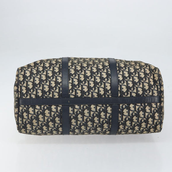 Christian Dior Trotter Canvas Boston Bag Navy Silver Auth 163934