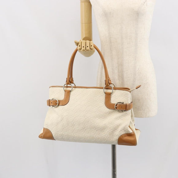 Salvatore Ferragamo Gancini Hand Bag Leather White Gold Auth 163937