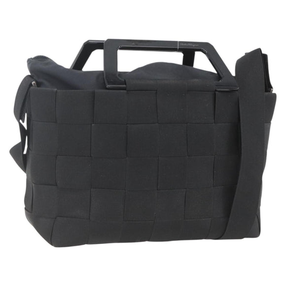 Salvatore Ferragamo Hand Bag Nylon 2way Black Silver Auth 163942