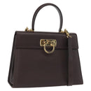 Salvatore Ferragamo Gancini Hand Bag Leather 2way Brown Gold Auth 163945-1