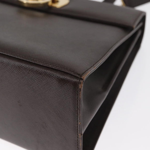 Salvatore Ferragamo Gancini Hand Bag Leather 2way Brown Gold Auth 163945