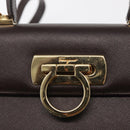 Salvatore Ferragamo Gancini Hand Bag Leather 2way Brown Gold Auth 163945-19