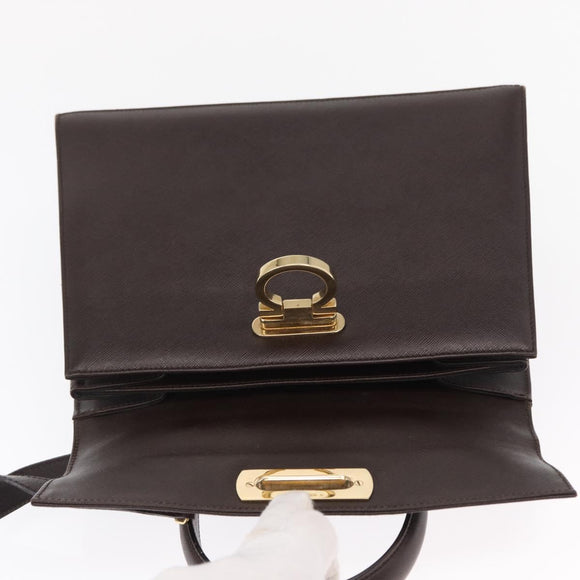 Salvatore Ferragamo Gancini Hand Bag Leather 2way Brown Gold Auth 163945