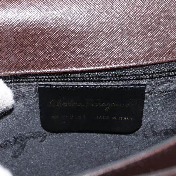 Salvatore Ferragamo Gancini Hand Bag Leather 2way Brown Gold Auth 163945