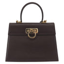 Salvatore Ferragamo Gancini Hand Bag Leather 2way Brown Gold Auth 163945-13