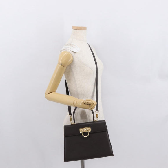 Salvatore Ferragamo Gancini Hand Bag Leather 2way Brown Gold Auth 163945