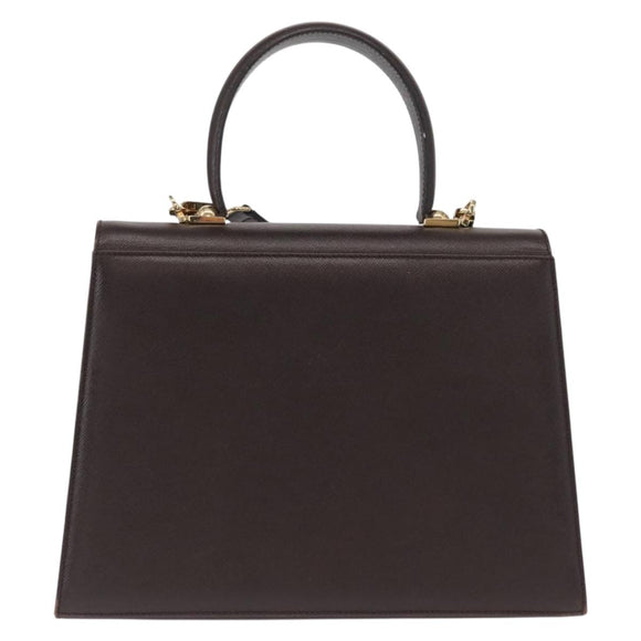 Salvatore Ferragamo Gancini Hand Bag Leather 2way Brown Gold Auth 163945