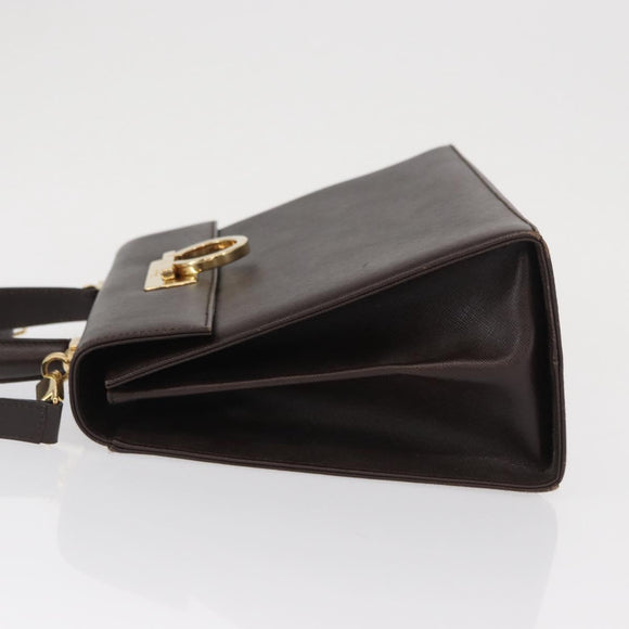 Salvatore Ferragamo Gancini Hand Bag Leather 2way Brown Gold Auth 163945