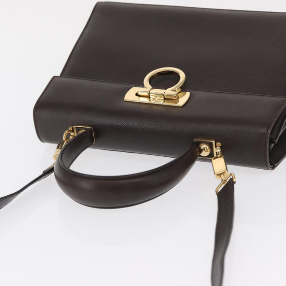 Salvatore Ferragamo Gancini Hand Bag Leather 2way Brown Gold Auth 163945