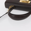 Salvatore Ferragamo Gancini Hand Bag Leather 2way Brown Gold Auth 163945-7
