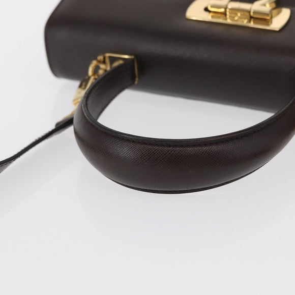 Salvatore Ferragamo Gancini Hand Bag Leather 2way Brown Gold Auth 163945