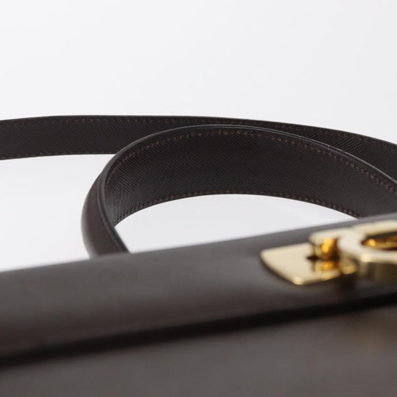 Salvatore Ferragamo Gancini Hand Bag Leather 2way Brown Gold Auth 163945