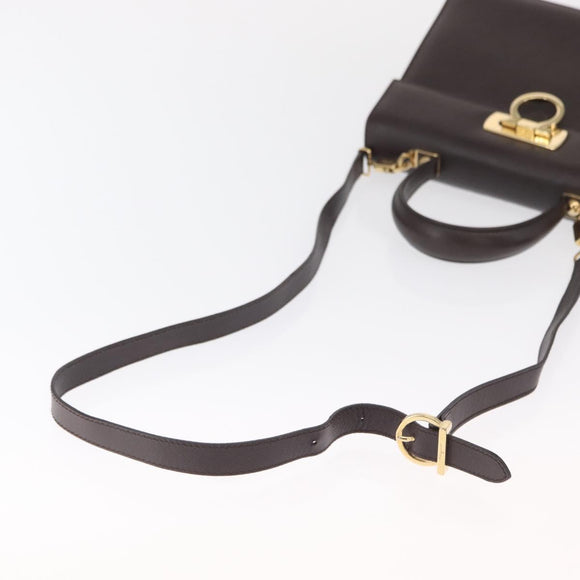 Salvatore Ferragamo Gancini Hand Bag Leather 2way Brown Gold Auth 163945