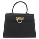 Salvatore Ferragamo Gancini Hand Bag Leather Black Gold Auth 163946-2