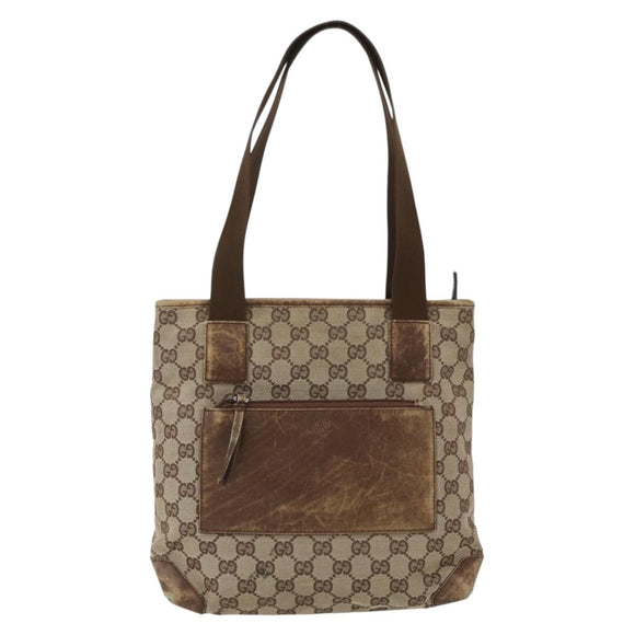 GUCCI GG Canvas Tote Bag Beige Silver 28893 Auth 163948