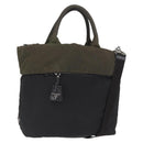 PRADA Hand Bag Nylon 2way Khaki Silver Auth 163952-1