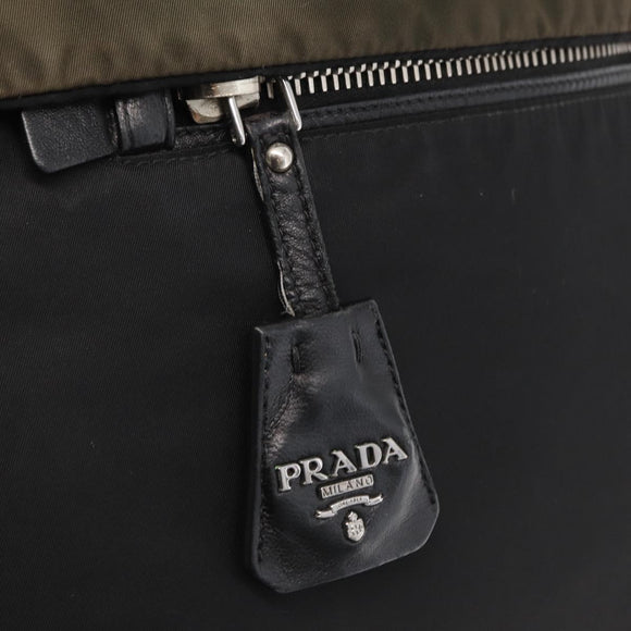 PRADA Hand Bag Nylon 2way Khaki Silver Auth 163952