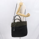 PRADA Hand Bag Nylon 2way Khaki Silver Auth 163952-25