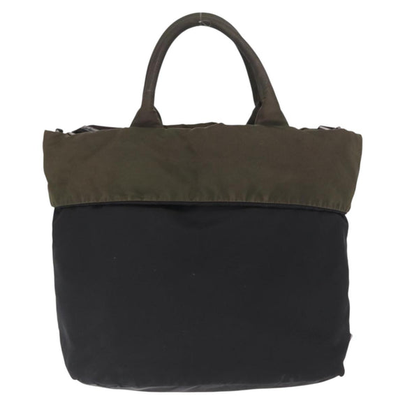 PRADA Hand Bag Nylon 2way Khaki Silver Auth 163952