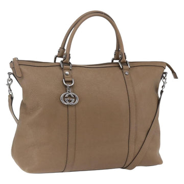 GUCCI Tote Bag Leather 2way Brown Silver 339550 Auth 163953