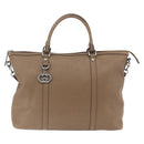 GUCCI Tote Bag Leather 2way Brown Silver 339550 Auth 163953-13