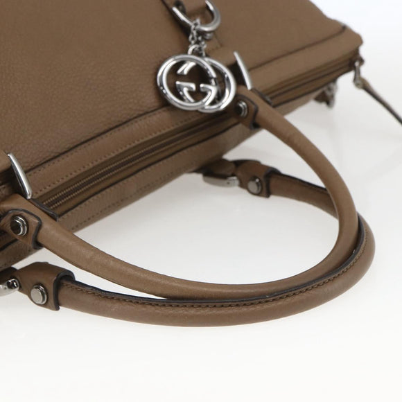 GUCCI Tote Bag Leather 2way Brown Silver 339550 Auth 163953
