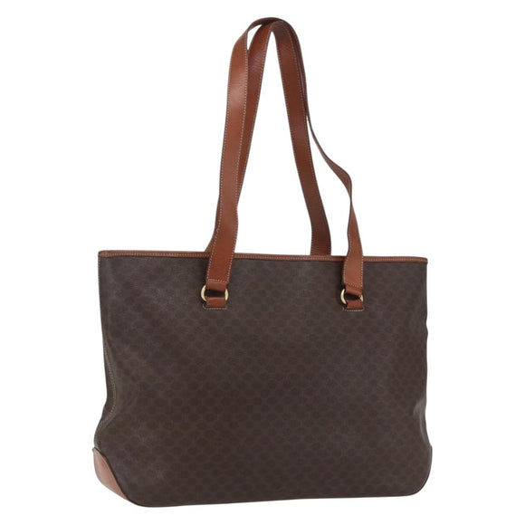 CELINE Macadam Canvas Tote Bag PVC Leather Brown Gold Auth 163954