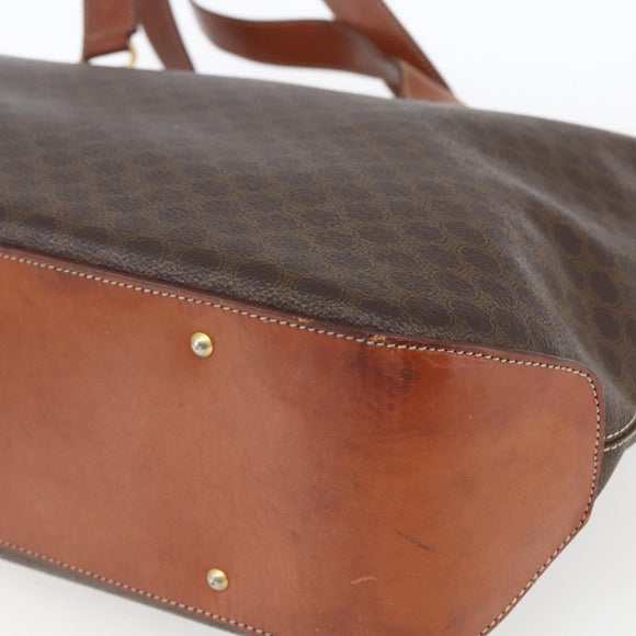 CELINE Macadam Canvas Tote Bag PVC Leather Brown Gold Auth 163954