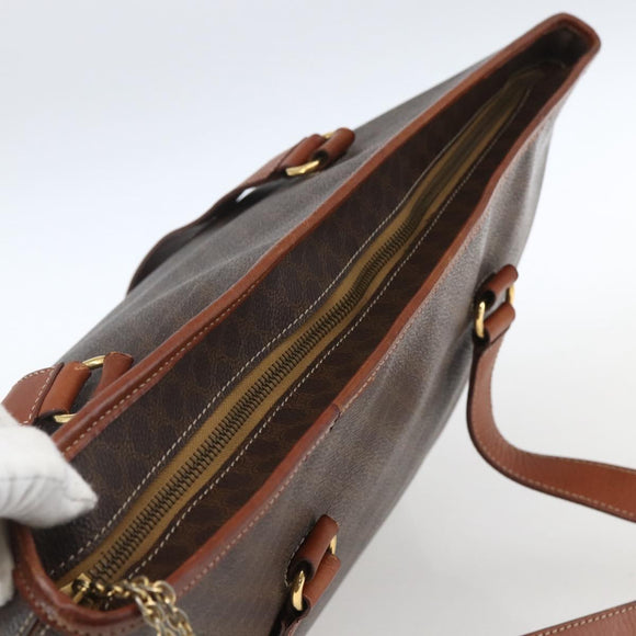 CELINE Macadam Canvas Tote Bag PVC Leather Brown Gold Auth 163954
