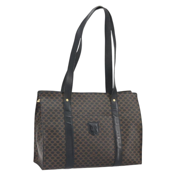 CELINE Macadam Canvas Tote Bag PVC Leather Black Gold Auth 163955