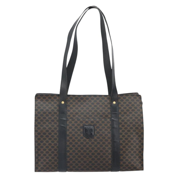 CELINE Macadam Canvas Tote Bag PVC Leather Black Gold Auth 163955