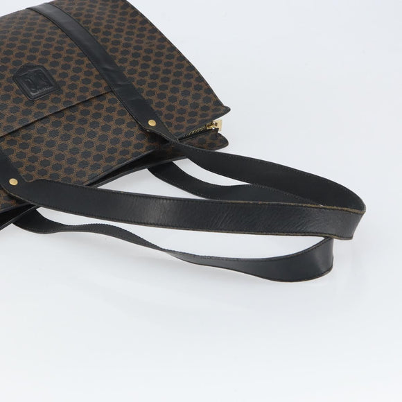 CELINE Macadam Canvas Tote Bag PVC Leather Black Gold Auth 163955
